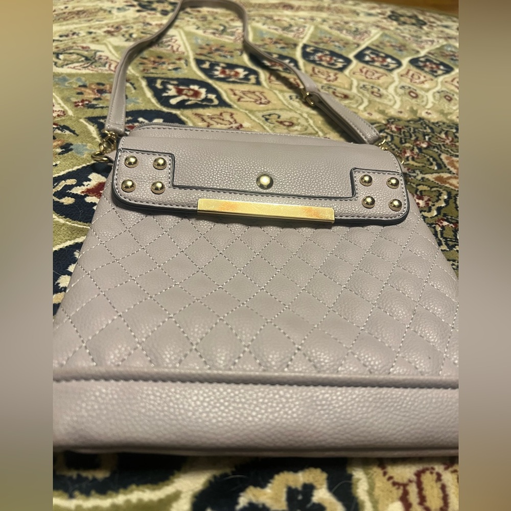 Greige/ purple/ gray crossbody purse